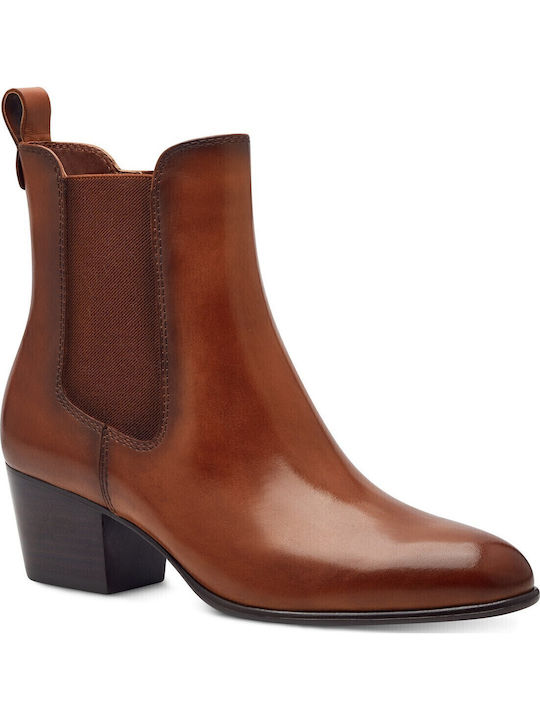 Leather Women's Ankle Boots with Medium Heel Tabac Brown