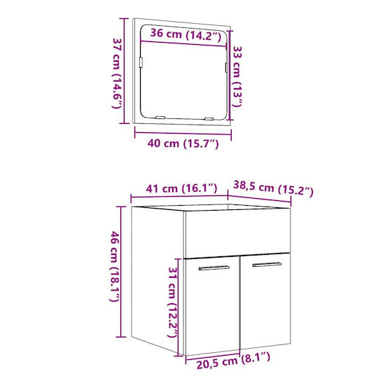 vidaXL Countertop without Sink with Mirror L41xW46xH38.5cm Coffee