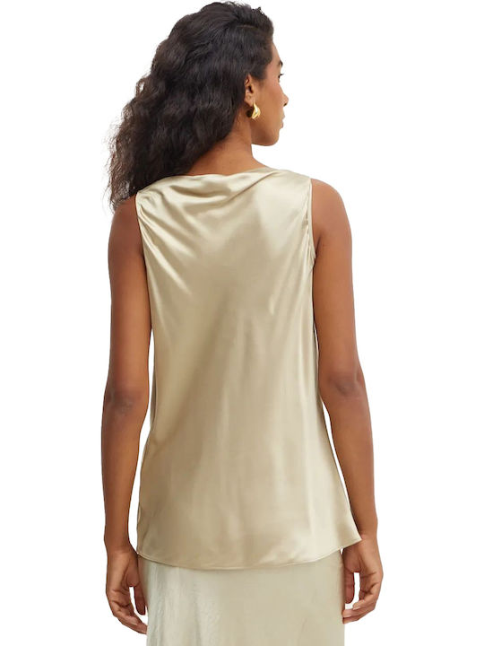 Bawida Γυναικεία Μπλούζα Σατέν Αμάνικη Ντραπέ Beige