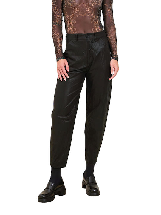 Namaste Femei Talie înaltă Piele Pantaloni cu Croială Carrot Black (Black)