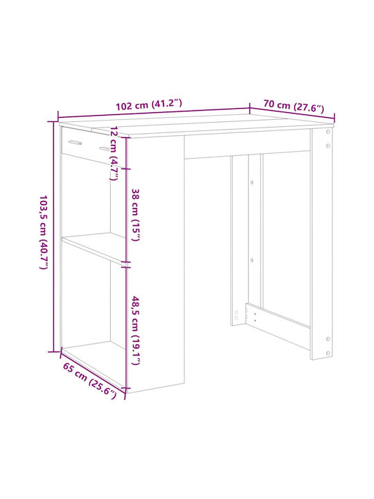 Τραπέζι Μπαρ Ξύλινο Γκρι Σκυροδέματος 102x70x103.5εκ.