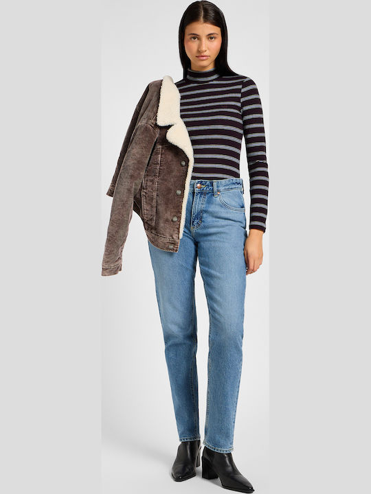 Damen Bluse Langärmelig Gestreift Gray
