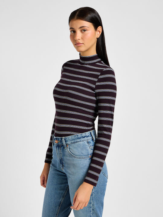 Damen Bluse Langärmelig Gestreift Gray