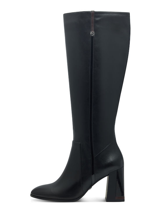 Leder Damenstiefel mit hohem Absatz Schwarz
