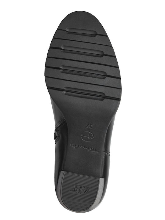 Leather Medium Heel Women's Boots with Zipper / Rubber Black