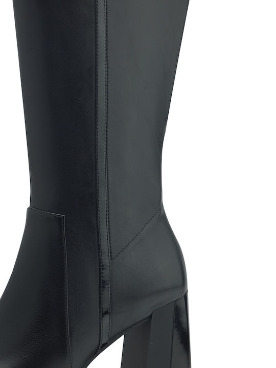 Leder Damenstiefel mit hohem Absatz Schwarz