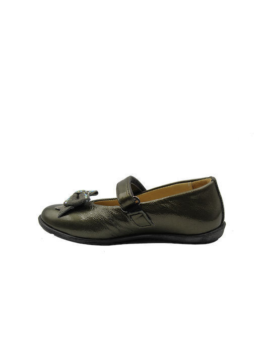 Παιδικές Μπαλαρίνες Anatomisch mit Bügel- und Schleifenverschluss Leder Gray