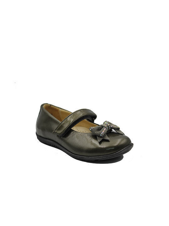 Παιδικές Μπαλαρίνες Anatomisch mit Bügel- und Schleifenverschluss Leder Gray
