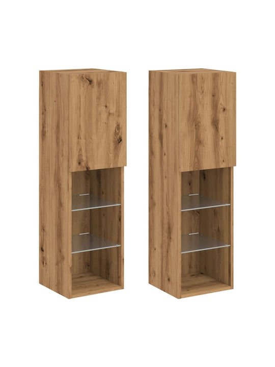 Wall Living Room Display Cabinet made of Particleboard with Glass & Lighting Coffee 30.5x30x102cm