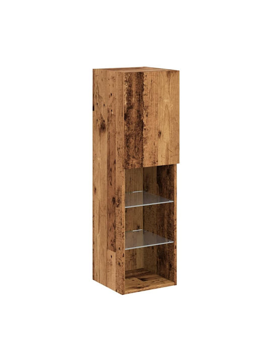 Wall Living Room Display Cabinet made of Particleboard with Glass & Lighting Coffee 30.5x30x102cm