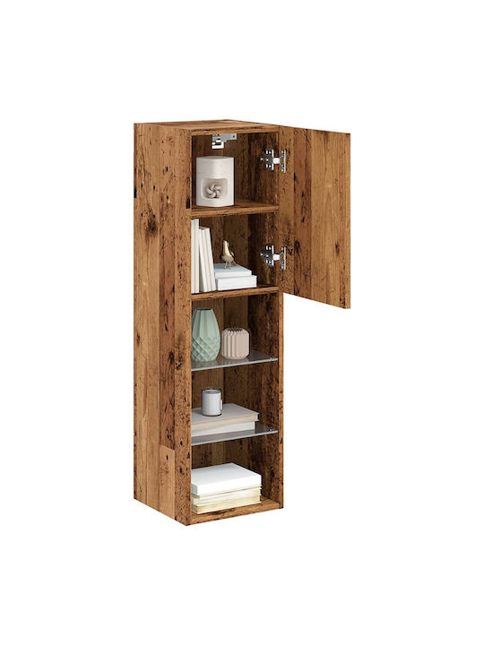 Wand Wohnzimmer Vitrine aus Spanplatte mit Glas & Beleuchtung Coffee 30.5x30x102cm