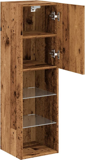 Wall Living Room Display Cabinet made of Particleboard with Glass & Lighting Coffee 30.5x30x102cm