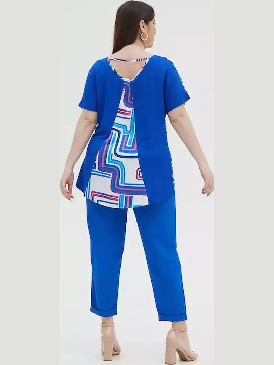 Women's Blouse Short Sleeve Blue
