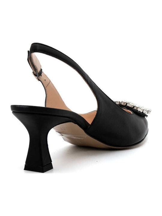 Leder Pumps mit Riemchen Schwarz