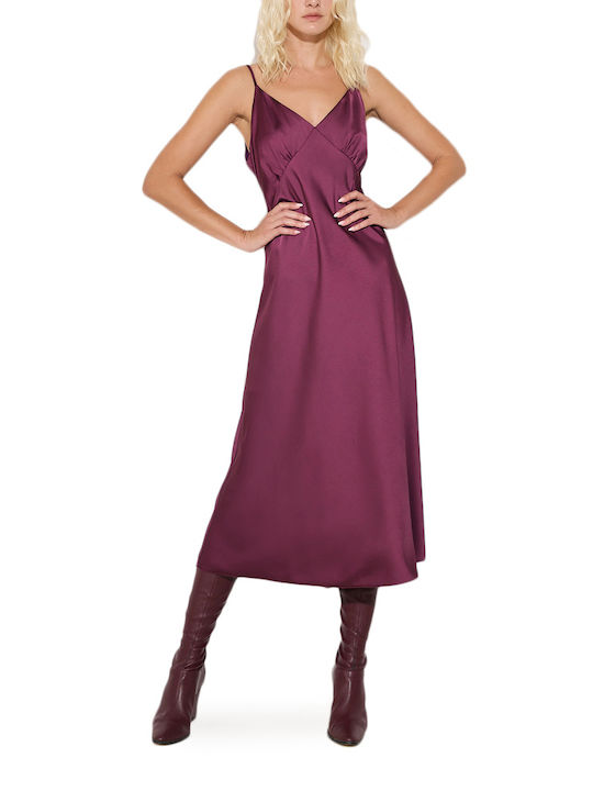 Dolce Domenica Midi Abendkleid Slip Dress Satin Offener Rücken Bordeaux