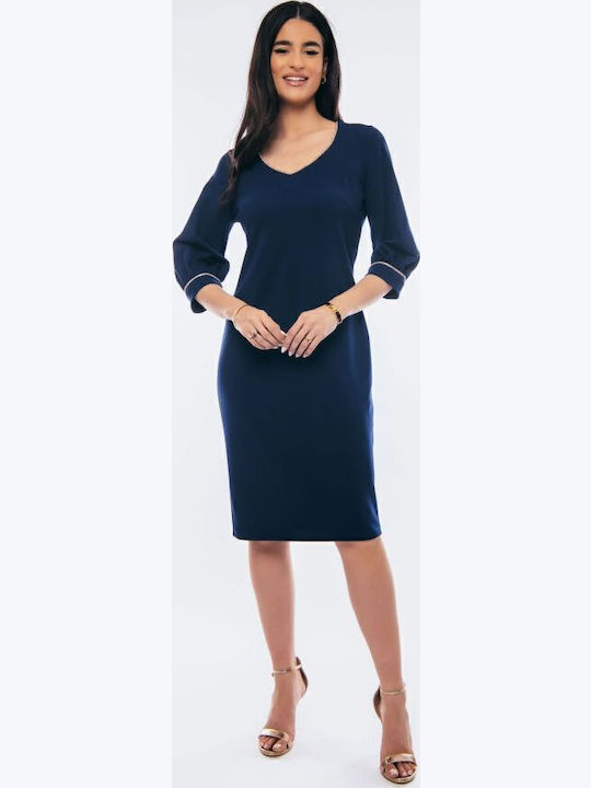 Midi Dress for Wedding - Christening Navy Blue Lace