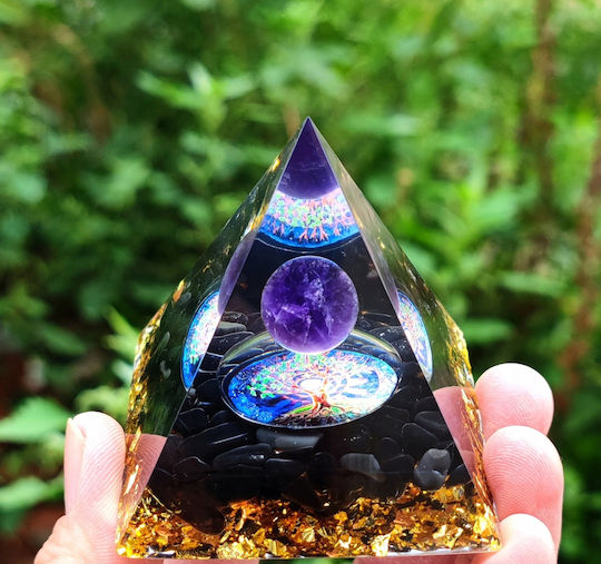 Orgonite Pyramid + Led Lamp Base 5cm Crystal Stones Amulet 5cm Hx03