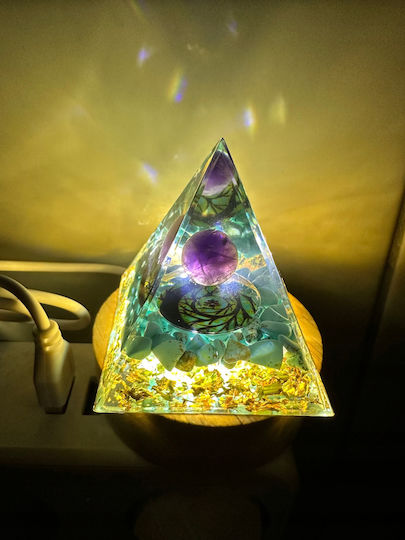 Piramidă Orgonit + Bază Lampă Led 5cm Pietre Cristal Amuletă 5cm Hx07