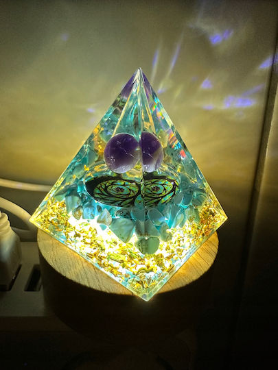 Orgonite Pyramid + Led Lamp Base 5cm Crystal Stones Amulet 5cm Hx16