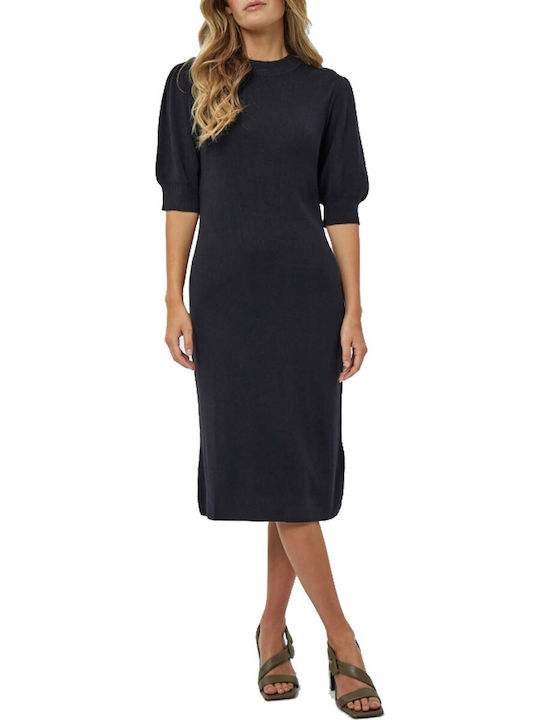 Peppercorn Midi Dress Knitted with Slit Black