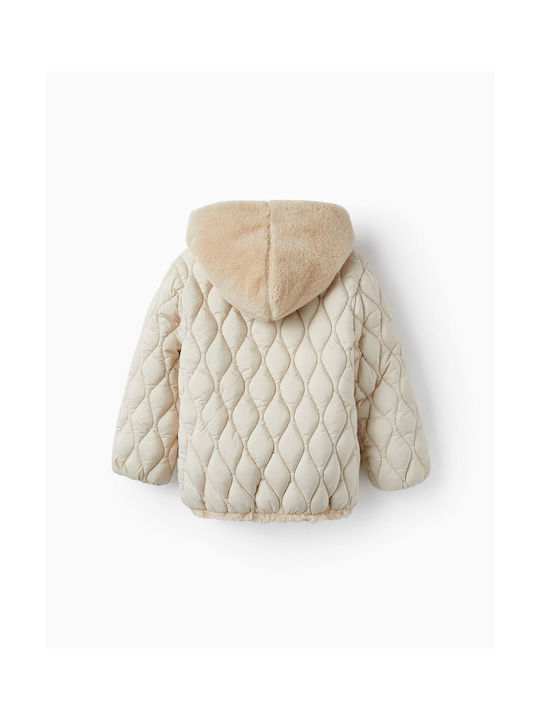 Zippy Kids Quilted Jacket with Lining & Hood ecru