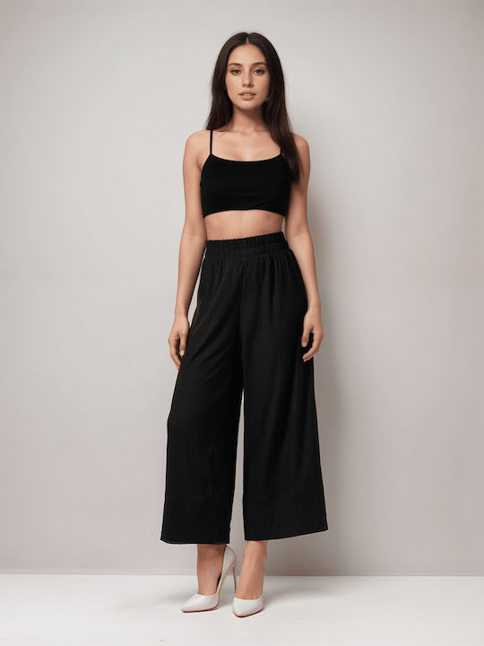 Noobass Femei Talie înaltă Tesatura Pantaloni cu Elastic Black