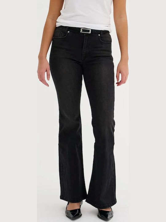 High Waist Women's Jean Trousers Flared in Bootcut Fit Black Wash
