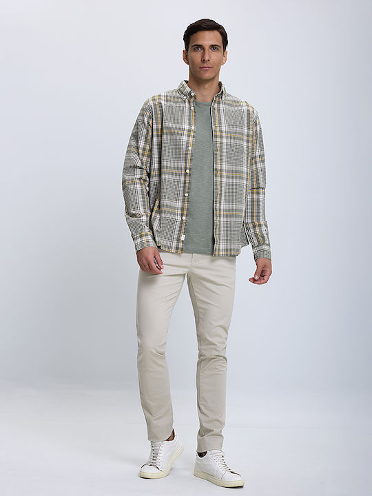 Basefield Men's Shirt Long Sleeve Cotton Checked Green