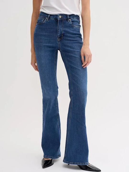 High Waist Women's Jean Trousers Flared in Bootcut Fit Medium Blue Wash