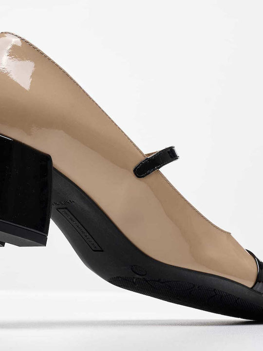 Leder Pumps mit Riemchen Beige