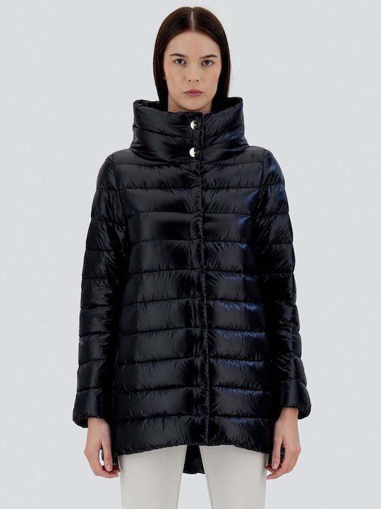 Herno Woven Women's Long Puffer Jacket for Winter Black