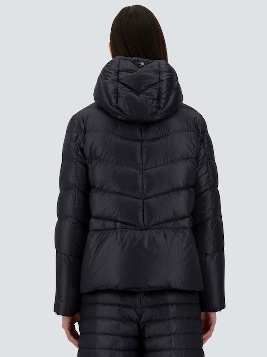 Herno Woven Women's Short Puffer Jacket for Winter with Hood Black