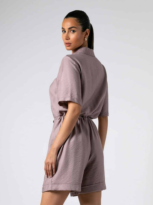 Damen Kurzärmelig Einteiler Shorts Pink