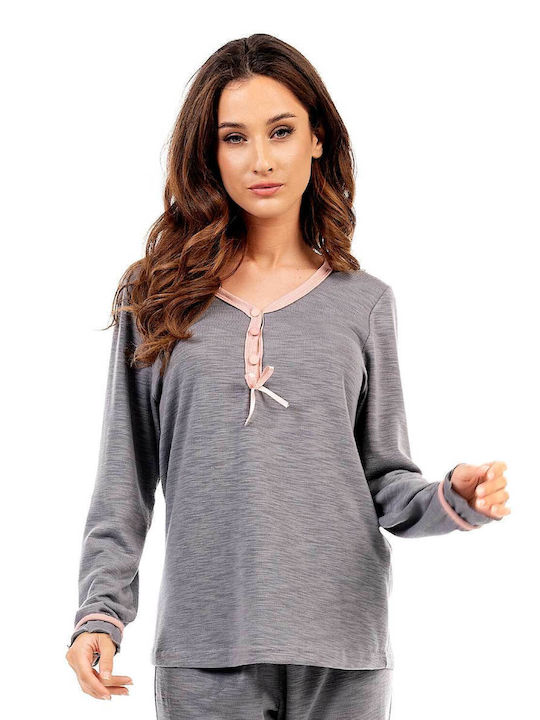 Secret Point Winter Women's Satin Pyjama Top Grey