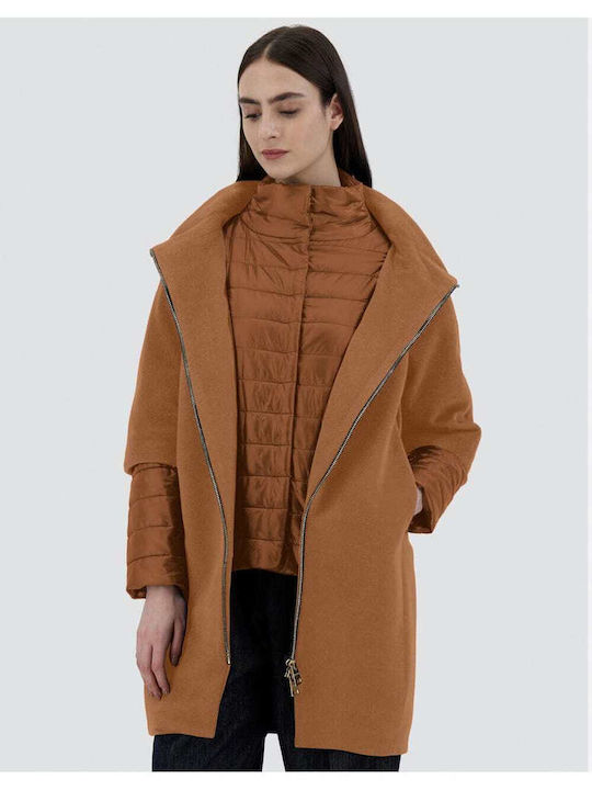 Wolle Damen Braun Mantel mit Reißverschluss