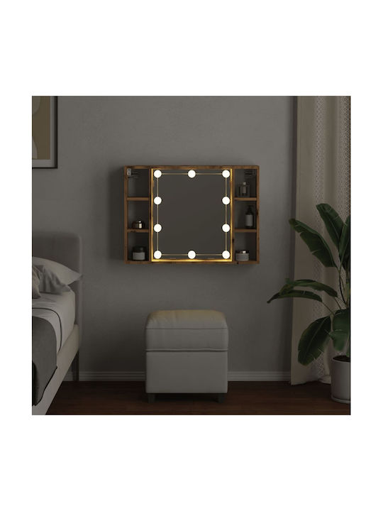 vidaXL Wall Mirror with Brown Wooden Frame & LED Lighting 76x55cm 1pcs
