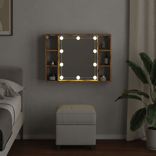 vidaXL Oglindă de Perete cu Maro Ramă din Lemn & Iluminare LED 76x55cm 1buc