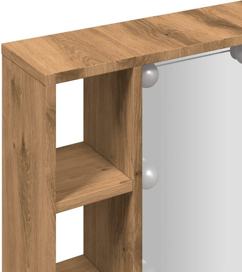 vidaXL Oglindă de Perete cu Maro Ramă din Lemn & Iluminare LED 76x55cm 1buc