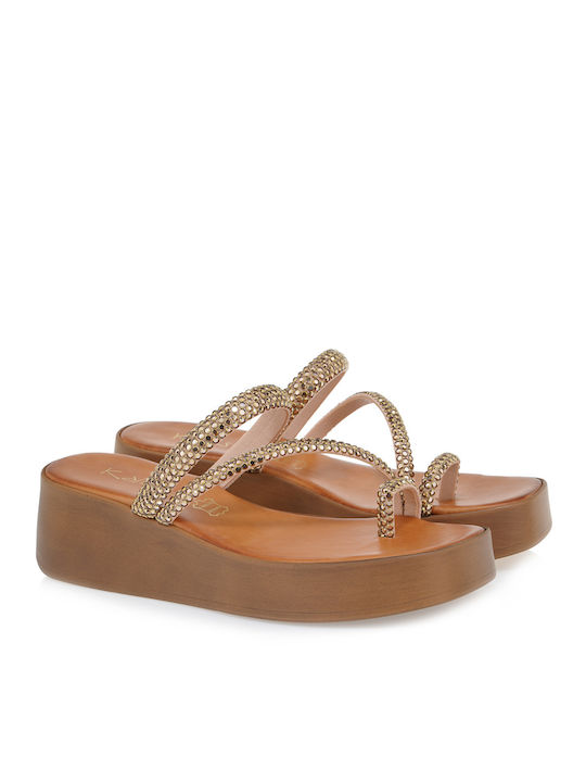 Kalista Leather Women's Flat Sandals Flatforms in Tabac Brown Color