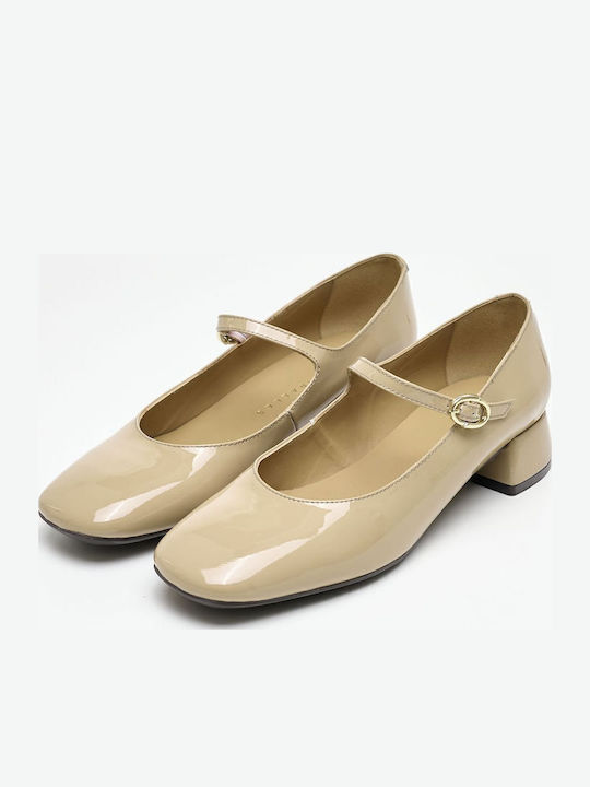 Leder Pumps mit Riemchen Beige