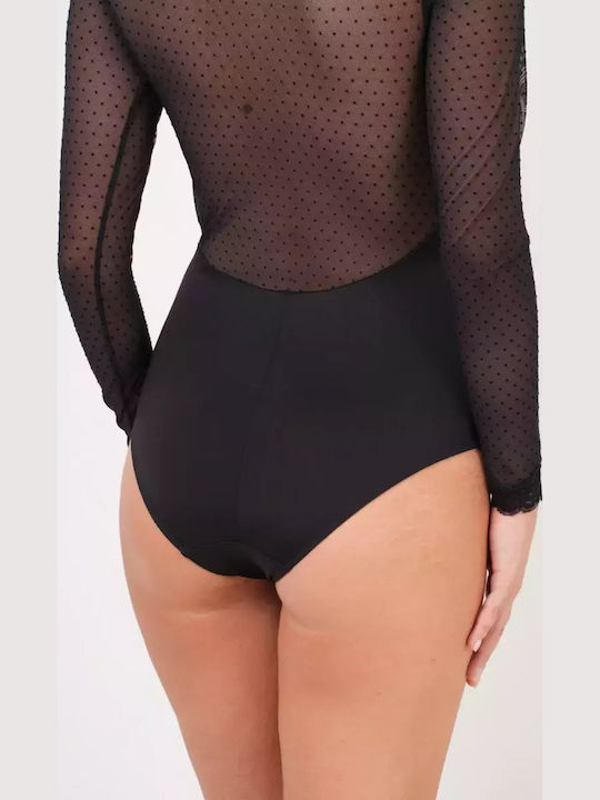 Frauen Bodysuit mit Transparenz Schwarz