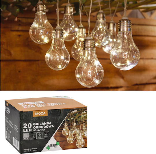 Lumină LED Șir Design Mozaic 20 Becuri 580cm Alimentare Solară Lumină Alb Cald