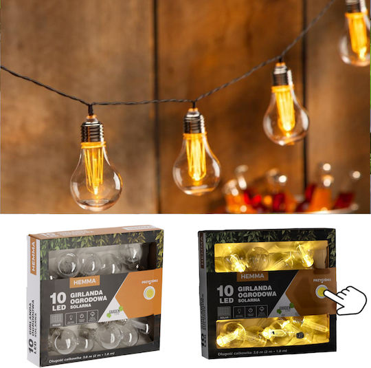 Hemma Led String Lights 10 Bulbs 380cm Solar Powered Warm White Light R