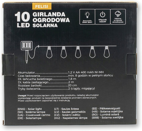 Ghirlandă Lumini LED Felisi Model 10 Becuri 380cm Alimentată Solar Multicolor Lumină Albă R