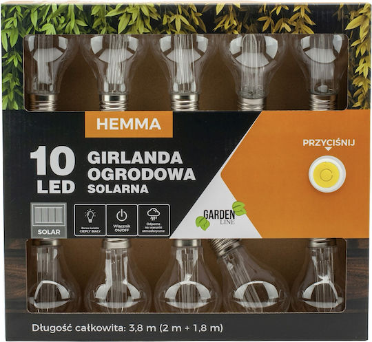 Hemma Led String Lights 10 Bulbs 380cm Solar Powered Warm White Light R