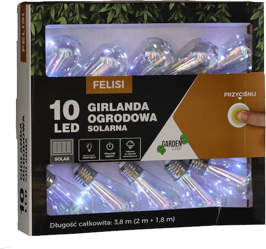 Ghirlandă Lumini LED Felisi Model 10 Becuri 380cm Alimentată Solar Multicolor Lumină Albă R