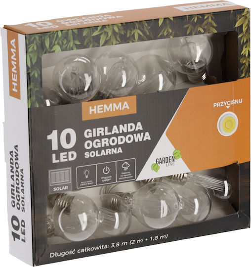 Hemma Led String Lights 10 Bulbs 380cm Solar Powered Warm White Light R