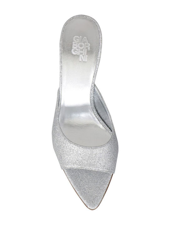 Mules with High Heel in Silver Color