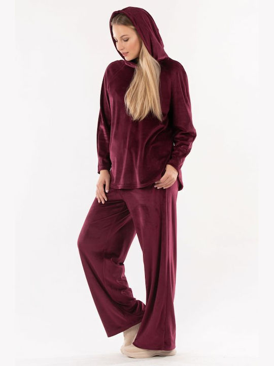 BelleFille Damen-Sweatpants Bordeaux Samt