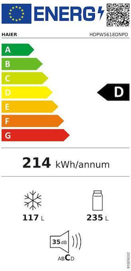 Haier 352лт NoFrost В185xШ59.5xД66.7см. Черен HDPW5618DNPD
